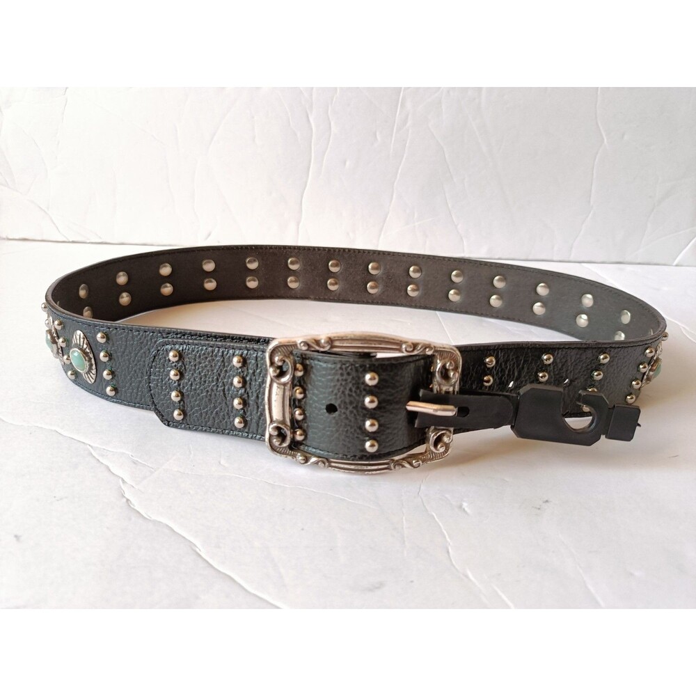 3D Western Studded Leather Belt Women's Size Small Turquoise Faux Stones